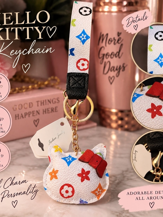 Accessories - HELLO KITTY White Multicolor Charm Keychain with Red Bow!!
